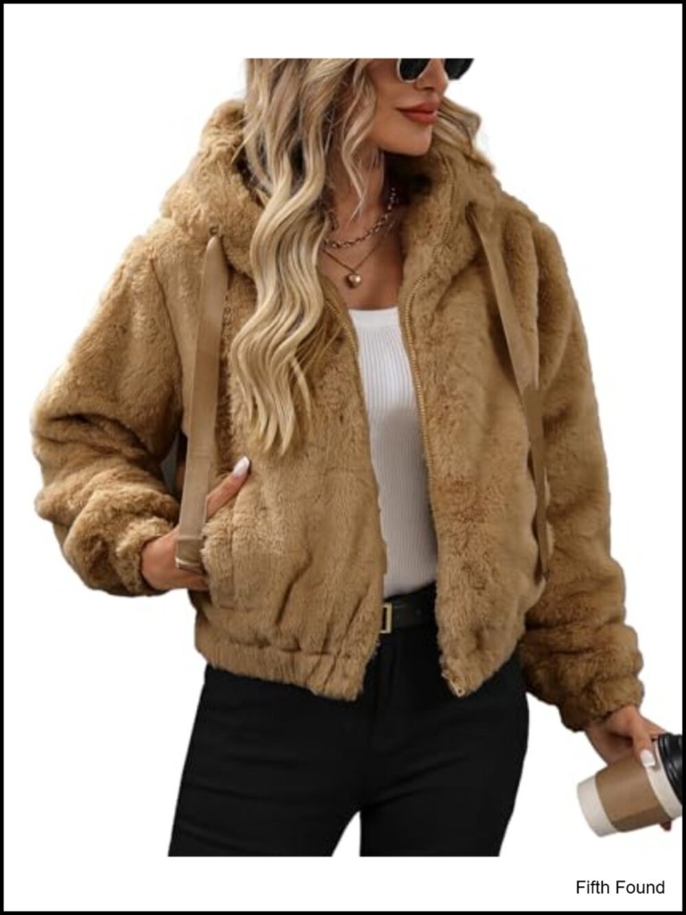 Faux Fur Fleece Crop Jacket Full Zip Hooded Coat Sherpa Warm